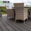 Anthracite Woodsman + WPC Decking with Glass Balustrade & Contrasting Rattan Garden Furniture