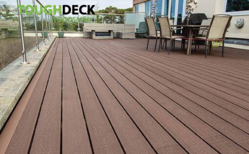 Tough Decking Chocolate Brown Active + Composite Decking On Balcony With Glass Balustrade