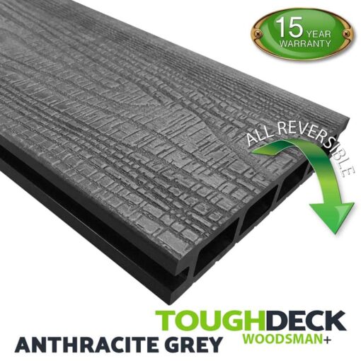 Tough Deck Woodsman+ - Anthracite Wood Grain Reversible WPC Decking Board