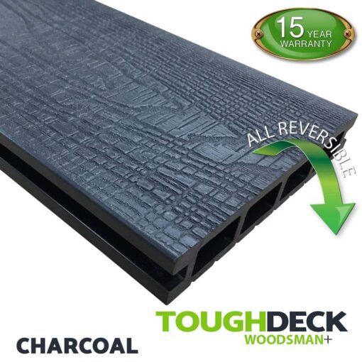 Tough Deck Woodsman+ - Charcoal Wood Grain Reversible WPC Decking Board