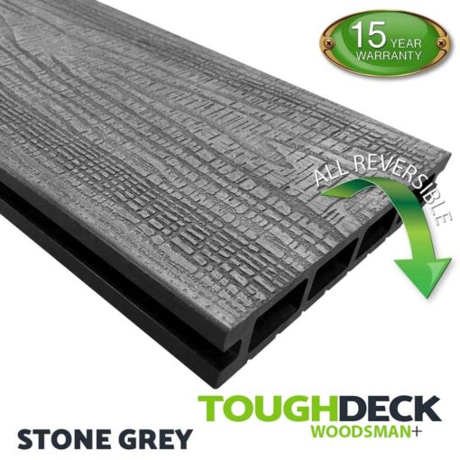 Tough Deck Woodsman+ - Stone Grey Wood Grain Reversible WPC Decking Board