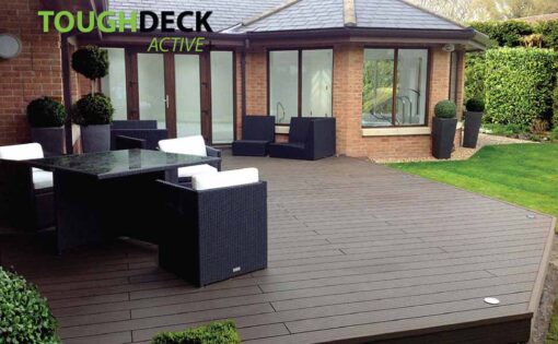 Chocolate Brown Active+ Composite Decking Patio With Ratan Furniture