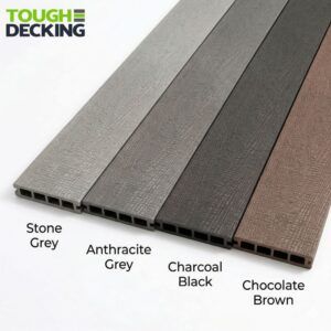 Tough Decking Uncapped Composite Decking Boards - Stone Grey - Anthracite Grey - Charcoal Black - Chocolate Brown - Woodsman Woodgrain Side - composite decking colours