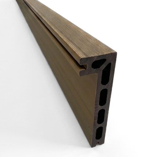End cross section view of Champagne Light Oak composite step nose board showing hollow core structure and side groove