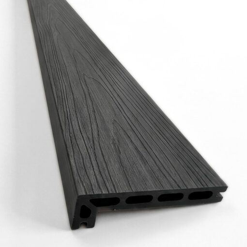 Close-up view of Graphite Grey composite step nosing board profile with 42mm drop nose lip