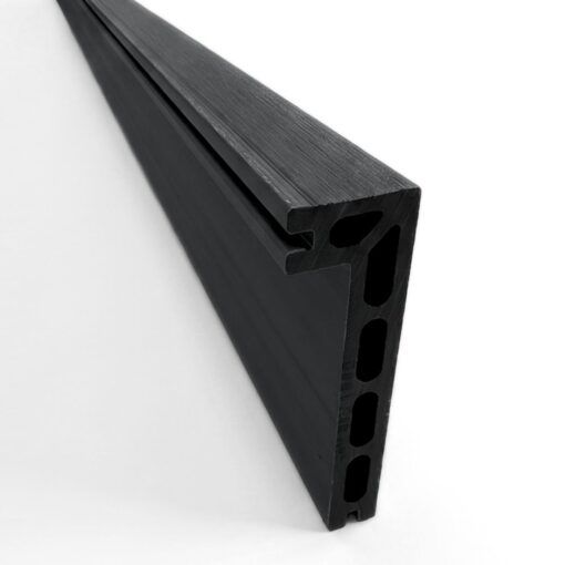 End cross section view of Graphite Grey composite step nose board showing hollow core structure and side groove